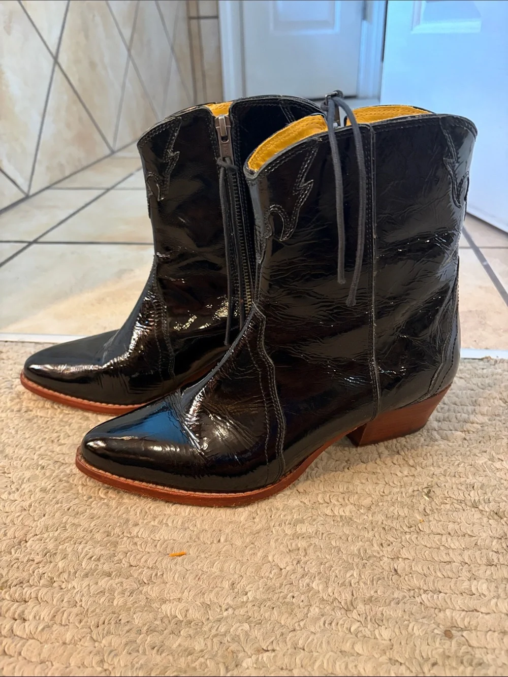 Free People Women's Black Patent Leather Western Ankle Boot